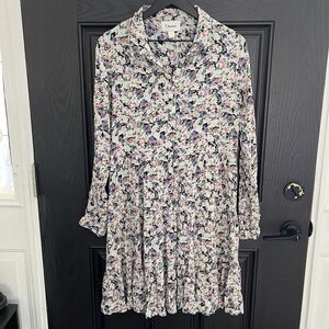 Ganni Long Sleeve Floral Tiered Dress Size S
